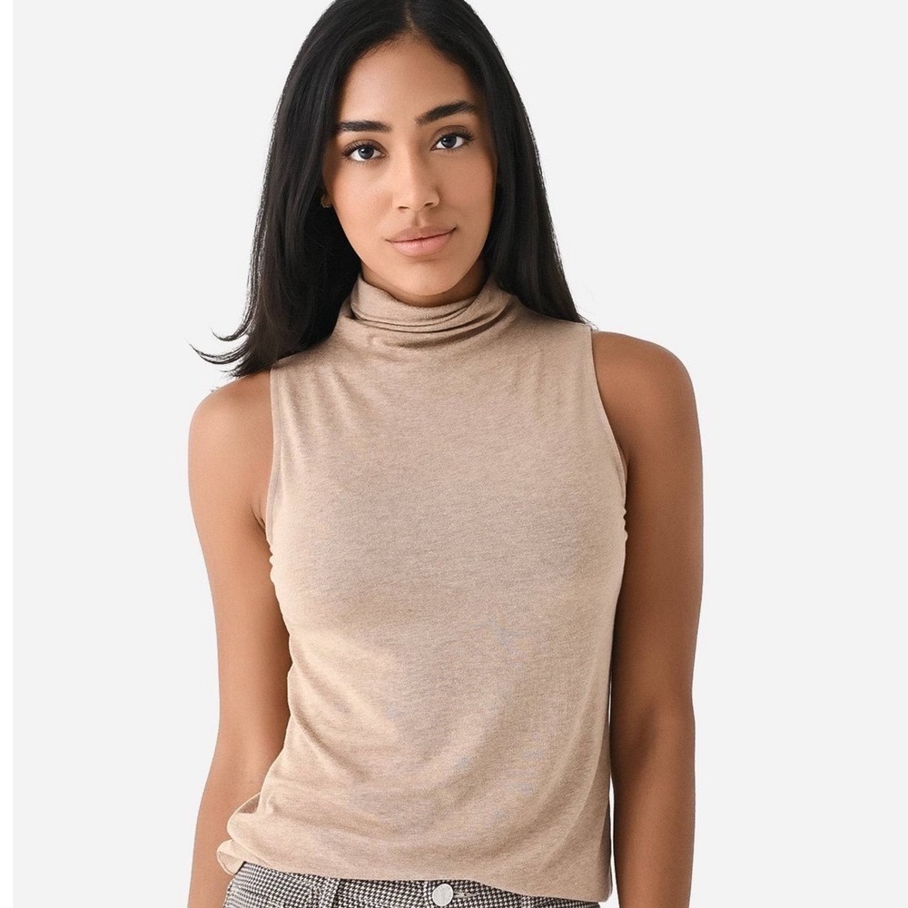 Vince Sleeveless Modal Turtleneck Top Women Small Tan Stretch Minimalist Basic - Picture 9 of 10